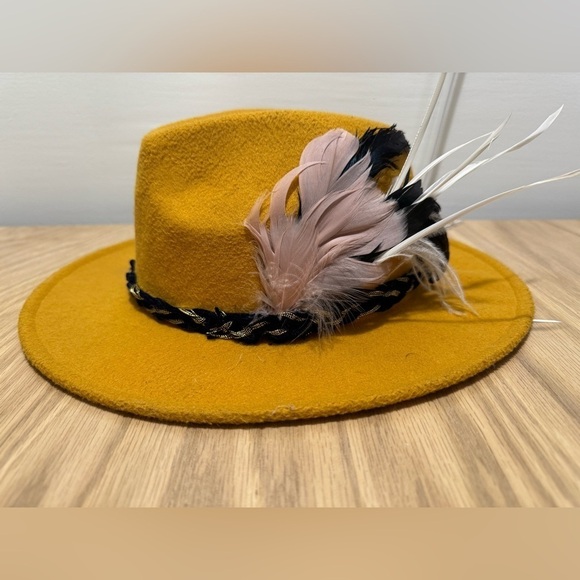 Elizabeth Tailor Accessories - Mustard Yellow Feathered Panama Hat